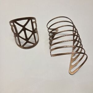 Two Metal Cuff Bracelets Bronze Copper Toned Festival Spiral Style Thin Arm